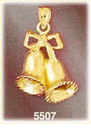 14K Gold Christmas Bells w/Bow Charm