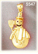 14K Gold 3D Snowman w/Broom Pendant