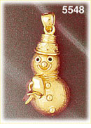 14K Gold 3D Snowman Charm Pendant