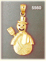 14K Gold Snowman With Top Hat And Broom Pendant