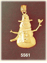 14K Gold Snowman w/Bird Pendant