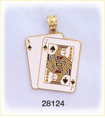 14K Gold Enamel Black Jack Charm