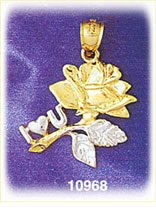 14K Two Color Gold I Love You Rose Charm