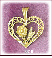 14Kt Gold Flower Designer Heart Charm