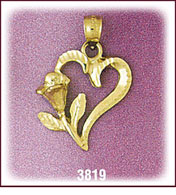 14 Karat Gold Rose Designer Heart Charm