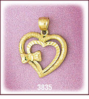 14Kt Gold Bow Designer Heart Charm