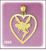 14Kt Gold Tinkerbell Designer Heart Charm
