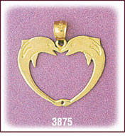 14Kt Gold Dolphins Designer Heart Charm