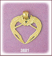 14Kt Gold Horses Designer Heart Charm