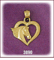 14Kt Gold Horse Head Designer Heart Charm