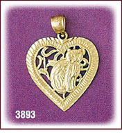 14Kt Gold Kitty Designer Heart Charm