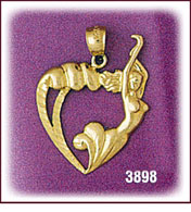14Kt Gold Harpist Designer Heart Charm
