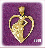 14Kt Gold Lady Designer Heart Charm