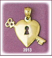 14Kt Gold Lock & Key Designer Heart Charm