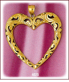 14Kt Gold Floral Frame Heart Charm