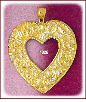 14 Karat Gold Floral Frame Heart Charm