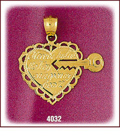 14Kt Gold Heart & Key Charm