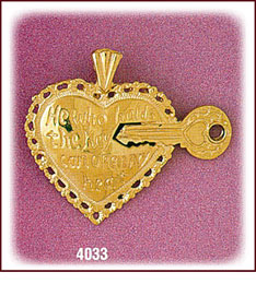 14K Gold Heart & Key Charm