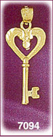 14Kt Gold Designer Heart Key Charm
