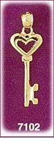14K Gold Heart Key Charm