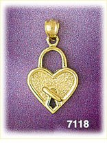 14Kt Gold Heart Lock Charm