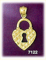 14K Gold Heart Lock Charm