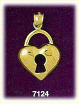 Polished Heart 14Kt Gold Lock Charm