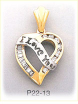 14K Two Tone Gold I Love You CZ Heart Charm