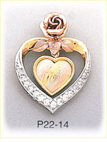 14Kt Tri Color Gold CZ Rose Heart Charm