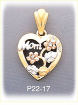 14K Tri Color Gold CZ Mom Heart Charm