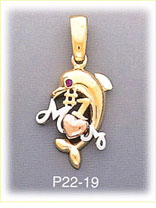 14K Tri Color Gold CZ #1 Mom & Dolphin Charm