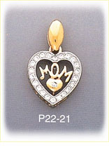 14K Tri Color Gold Mom Heart CZ Charm
