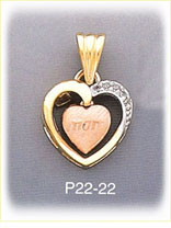 14Kt Tri Color Gold Mom Heart CZ Charm