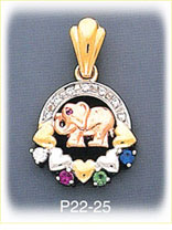 14K Tri Color Gold Gemstone Elephant Heart Charm
