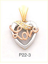 14K Tri Color Gold Love Heart Charm with CZ