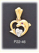 14K Two Color Gold Dolphin Heart CZ Charm