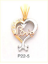 14K Tri Color Gold Heart Love CZ Charm