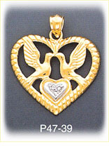 14K Two Color Gold Dove Designer Heart Charm