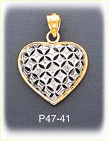 14K Two Color Gold Heart Designer Charm