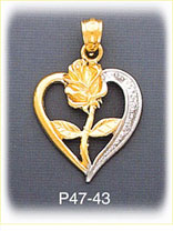 14K Two Color Gold Rose Designer Heart Charm