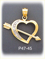 14K Two Color Gold Arrow Designer Heart Charm