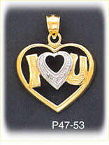 14K Two Color Gold I Love You Heart Charm