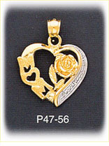 14K Two Color Gold Mom Designer Heart Charm