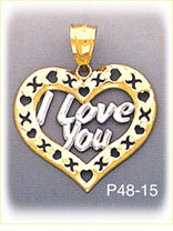 14Kt Two Color Gold I Love You Heart Charm
