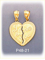14Kt Gold Breakaway Heart I Love You Charm