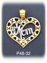 14Kt Two Color Gold #1 Mom Heart Charm