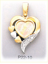 14K Tri Color Gold Te Amo Heart CZ Charm