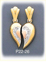 14K Two Color Gold Breakaway Heart CZ Charm