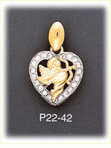 14K Two Color Gold Angel Heart CZ Charm