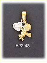 14K Two Color Gold Angel Holding Heart CZ Charm